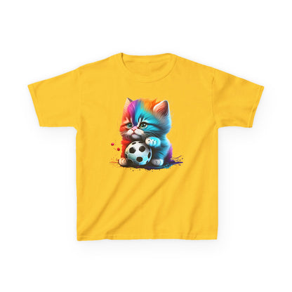 Colorful Cat Soccer Kids Tee - Fun & Playful Design for Young Animal Lovers