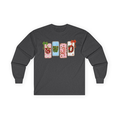 Long Sleeve Tee — Festive Gift Tag Graphic (Holidays, Christmas)
