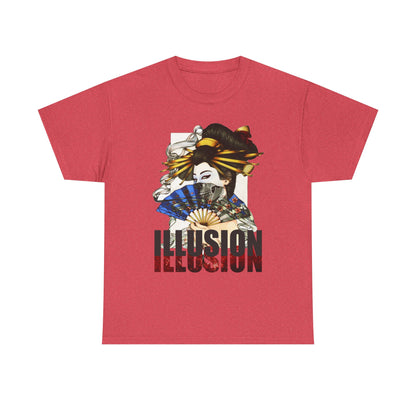Unisex Heavy Cotton Tee - Illusion Design - Artistic Fan Graphic Tee for Casual Wear
