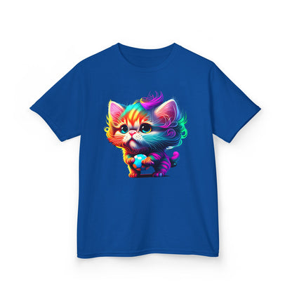 Colorful Cartoon Cat Kids Heavy Cotton Tee - Fun & Playful Design
