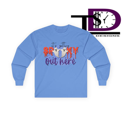 Spooky Vibes Unisex Long Sleeve Tee, Halloween Shirt, Fall Apparel, Ghost Design, Cozy Outfit