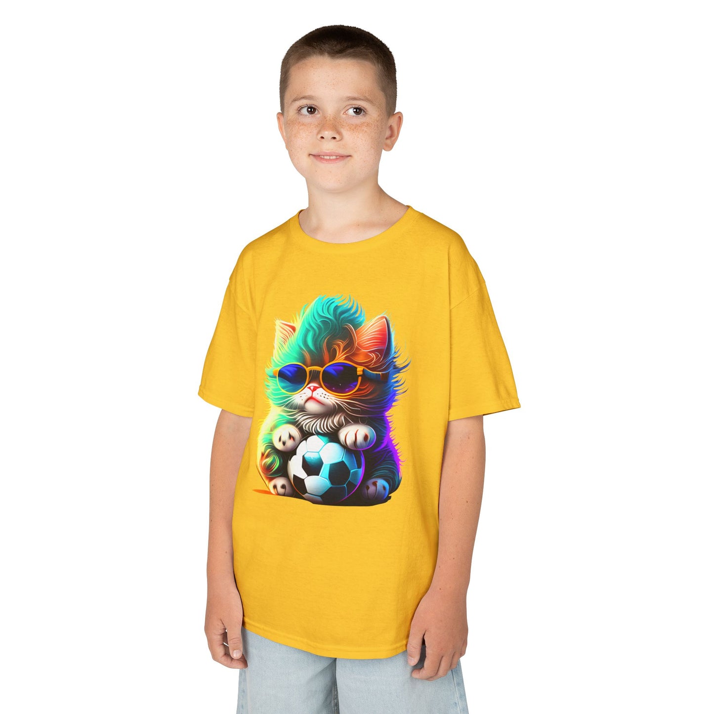 Cool Cat Soccer Kids Tee - Fun Heavy Cotton T-Shirt for Young Sports Fans