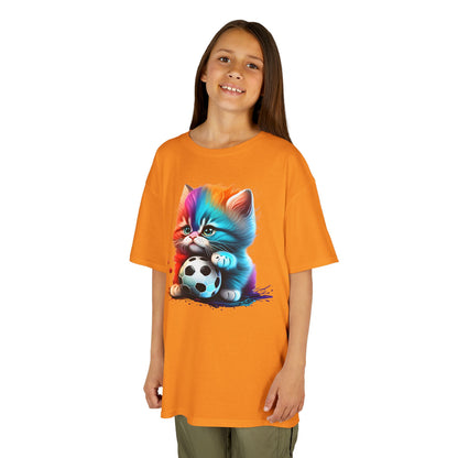 Colorful Cat Soccer Kids Tee - Fun & Playful Design for Young Animal Lovers