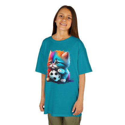 Colorful Cat Soccer Kids Tee - Fun & Playful Design for Young Animal Lovers