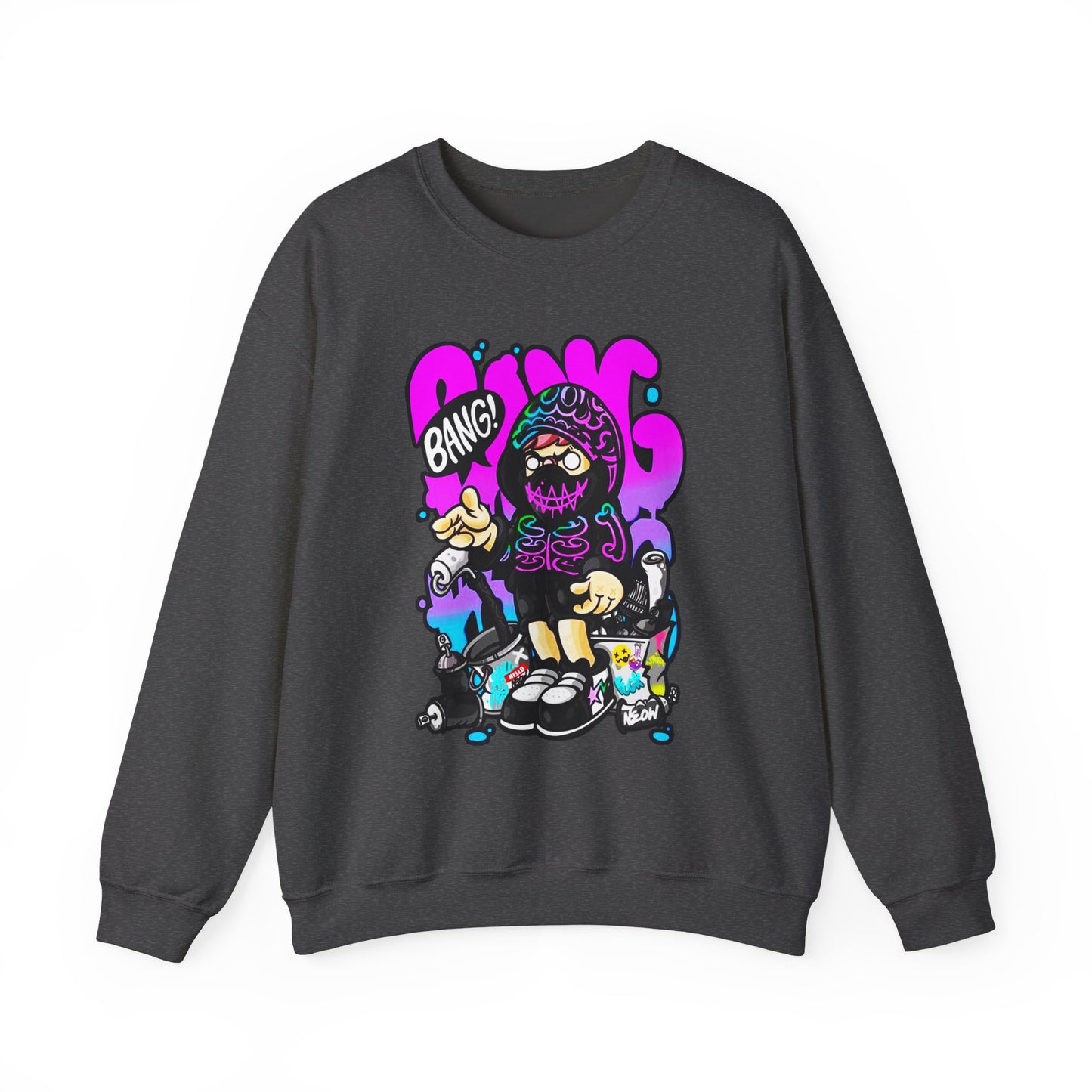 Streetwear Crewneck Sweatshirt — Cartoon Hoodie Character "BANG" Graphic
