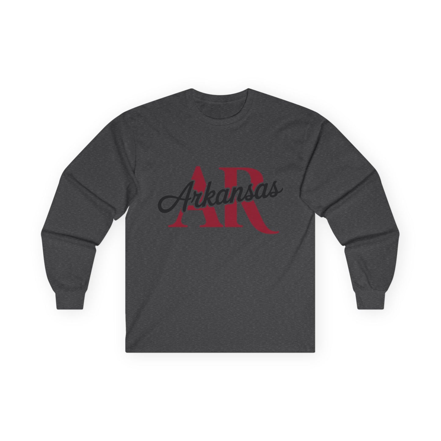 Arkansas AR Script Long Sleeve Tee — State Pride Graphic Shirt