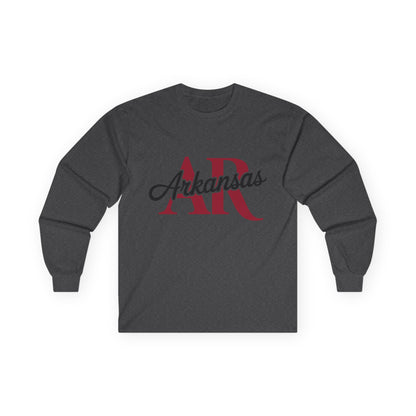 Arkansas AR Script Long Sleeve Tee — State Pride Graphic Shirt
