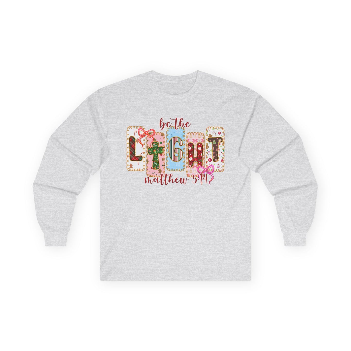 Be the Light Long Sleeve Tee — Inspirational Scripture Matthew 5:14 Design