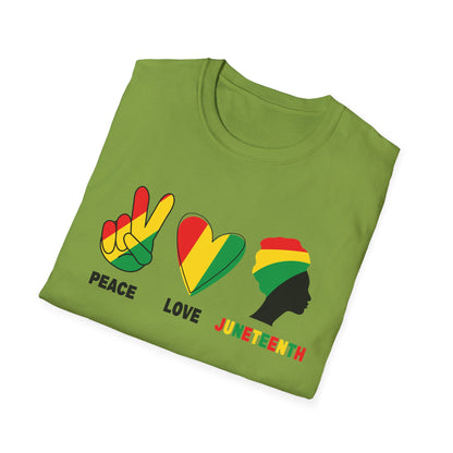 Juneteenth Peace Love Unisex Softstyle T-Shirt, Graphic Tee, Black History Month, Celebration Wear, Gift for Activists