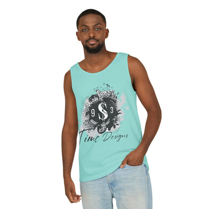 Unisex Garment-Dyed Tank Top with Time Designs - Casual Summer Wear, Beach Outfit, Gift for Friends, Vacation Essentials, Relaxed Style